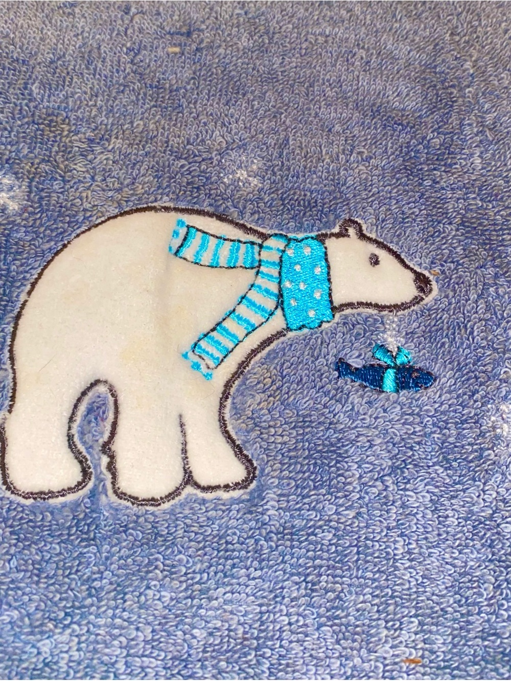 100% Cotton Embroidered Polar Bear in Snow Hand Towel Blue/Gray 19x28